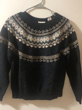 Original Weatherproof Vintage Sweater Women’s Black Fair Isle Crew Neck Size M